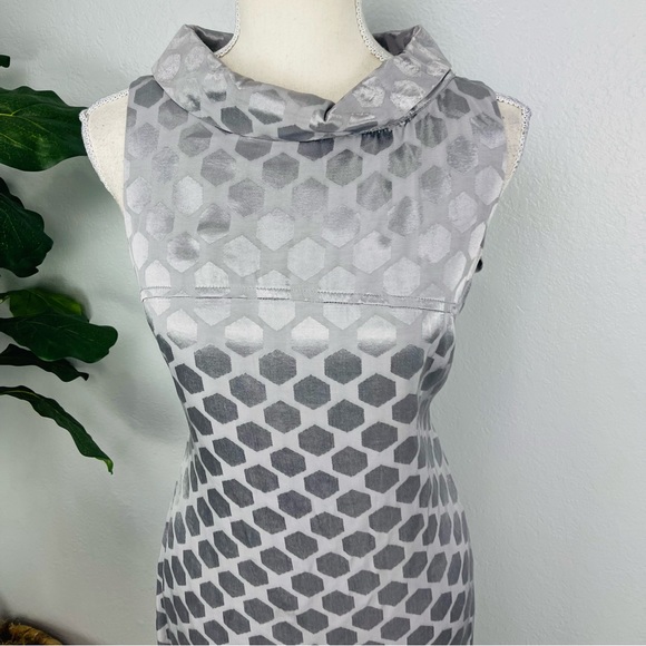 Y2K H&M Grey Hexagon Satin Mini Cowl Neck Dress - Picture 2 of 5
